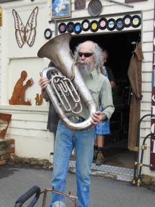 Another local character outside the antique shop in Sheffield