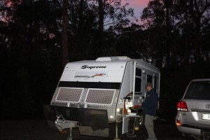 Mal cooking dinner one night at our campsite