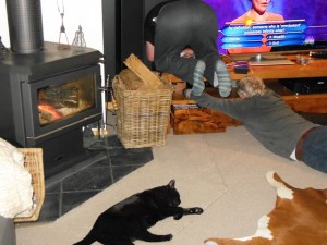 Eric and Mal installing the new TV and stereo system.! Very technical. !!!