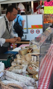 Cheese salamis at the markets