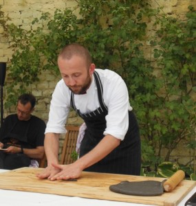 Charlie (Moxley), chef at La Villa teaching us how to make squid ink crosini