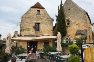 The village of Domme...Malhaving a coffee (called café in France) after I bought a beautiful silver necklace next door direct from the artisan