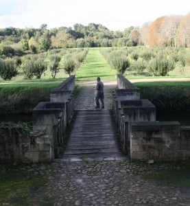 Mal crossing the draw-bridge towards the orchard... the property sits on 150 acres