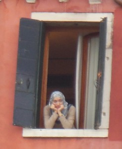 Sorry, but this photo is a bit blurry, but I was standing on moving water..... loved this "nonni" (grandmother in Italian), watching the world go by on the grand canal