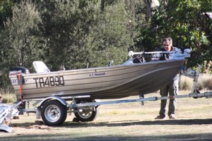 Mal with Tony's boat before heading off to catch a trout