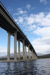 Boating under the Tasman Bridge Hobart