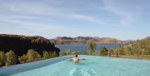 Mal enjoying the infinity pool at Lake Argyle Caravan Park