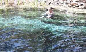 Mal in the 34 degree hot springs. The water was so clear and the bottom looked so close but I could not reach it !!!! Very deep.