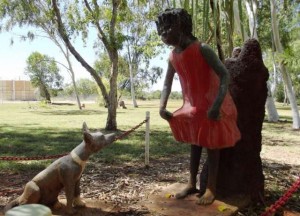 A statue in the town gardens...Mataranka township is predominately a aboriginal community. We were lulled to sleep each night by a huge group of very intoxicated aboriginals.