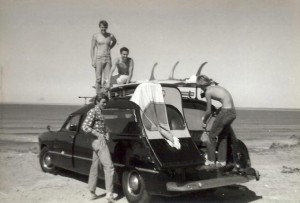 Another photo of a picture at Surfworld. This remonds me of a photo we have at home of Mal, John and friends surfing down the south coast with the old holden
